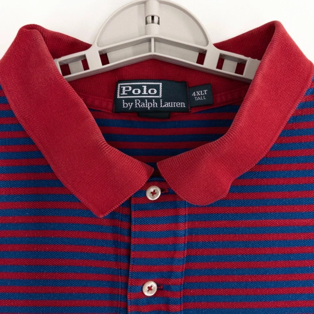 Polo Ralph Lauren Men's 4XLT Tall Red Blue Striped Short Sleeve Pique Polo Shirt